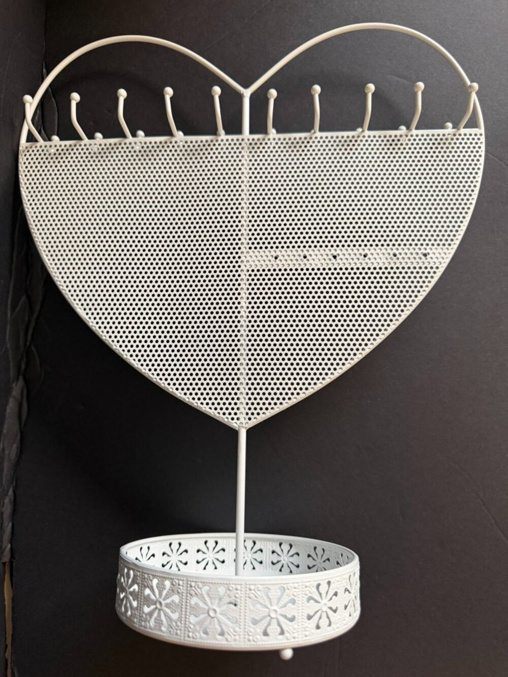 Heart Shaped Earring Necklace Ring Jewelry Stand Holder Organizer White 13”